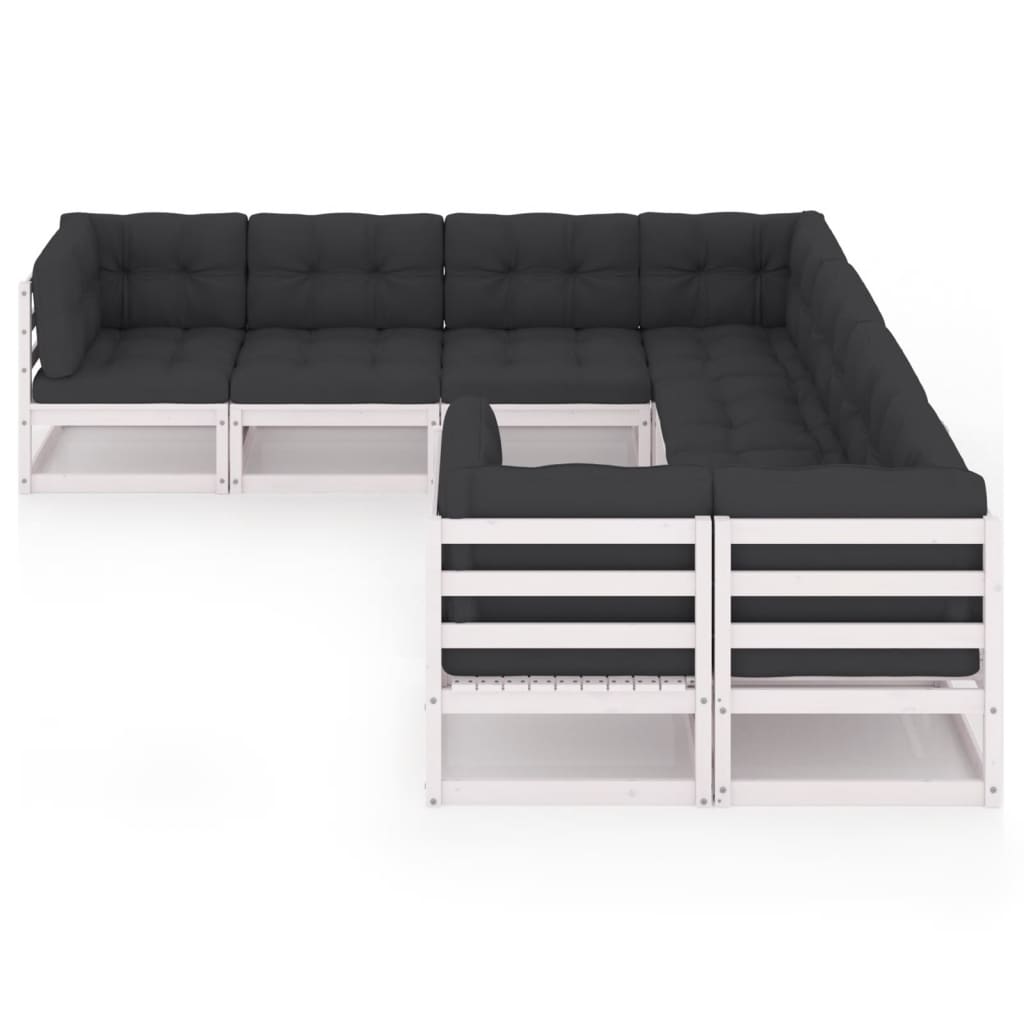 8-tlg. Garten-Lounge-Set mit Kissen Weiss Kiefer Massivholz